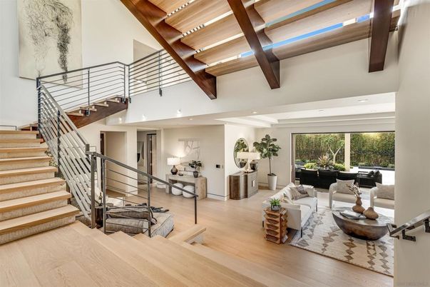 Interior, Living room, Piano, Recessed Lighting, Wooden Beams, Wood Texture Flooring