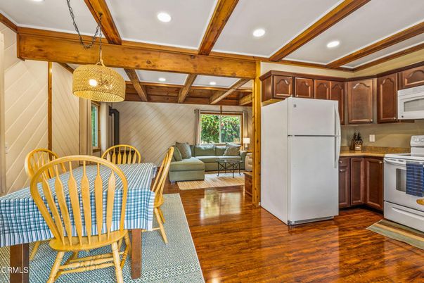 Dining room, Interior, Kitchen, Living room, Recessed Lighting, Wooden Beams, Wood Texture Flooring
