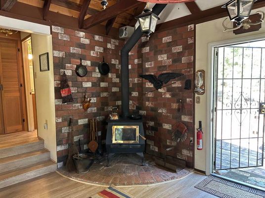Fireplace, Interior, Stone Walls, Wood Texture Flooring