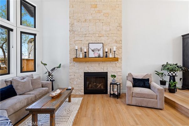 Fireplace, Interior, Living room, Stone Walls, Wood Texture Flooring