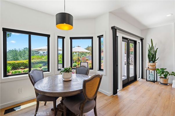Dining room, Interior, Pendant Lights, Recessed Lighting, Wood Texture Flooring