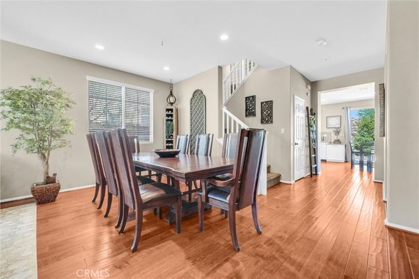 Dining room, Interior, Recessed Lighting, Wood Texture Flooring