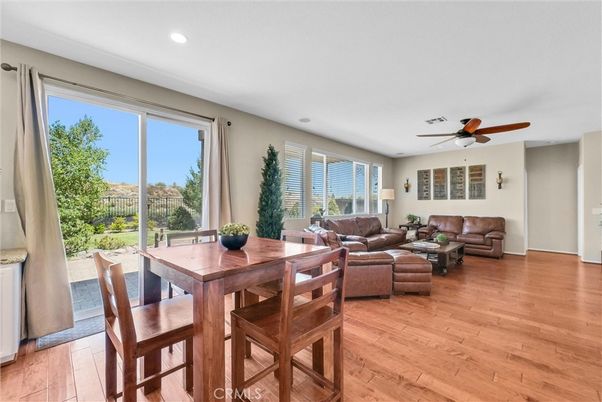 Dining room, Interior, Living room, Recessed Lighting, Wood Texture Flooring