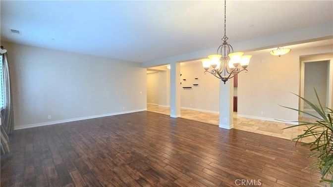 Chandelier, Empty room, Interior, Wood Texture Flooring
