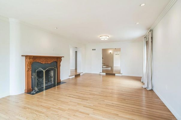 Fireplace, Interior, Recessed Lighting, Wood Texture Flooring