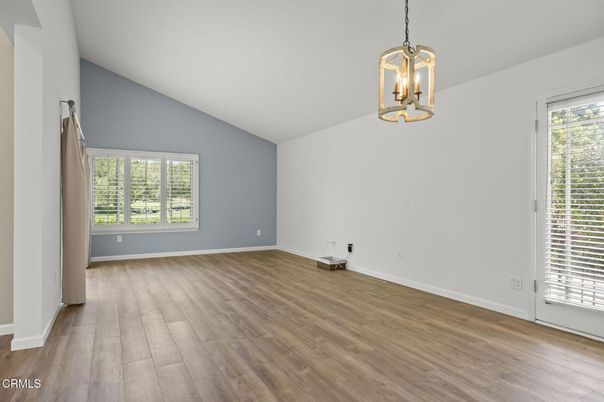 Empty room, Interior, Pendant Lights, Wood Texture Flooring