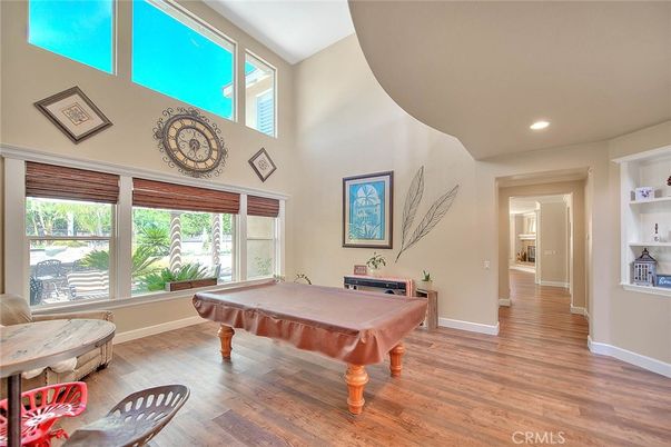 Billiard Table, Game Room, Interior, Recessed Lighting, Wood Texture Flooring
