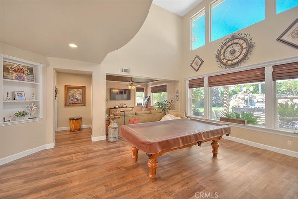 Billiard Table, Game Room, Interior, Living room, Recessed Lighting, Wood Texture Flooring