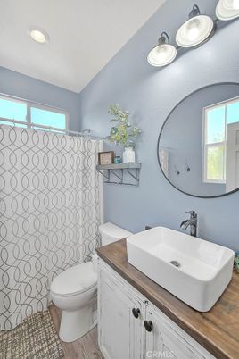 Bathroom, Interior, Recessed Lighting, Wood Texture Flooring