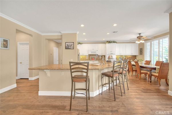 Dining room, Interior, Kitchen, Recessed Lighting, Wood Texture Flooring