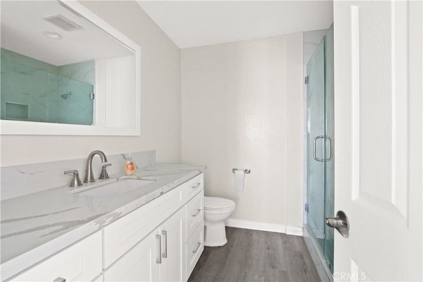 Bathroom, Glass Shower, Interior, Wood Texture Flooring