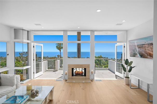 Fireplace, Interior, Living room, Recessed Lighting, Water, Wood Texture Flooring