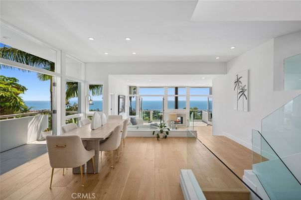 Dining room, Interior, Living room, Recessed Lighting, Water, Wood Texture Flooring