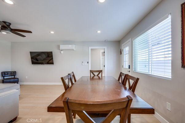 Dining room, Interior, Recessed Lighting, Wood Texture Flooring