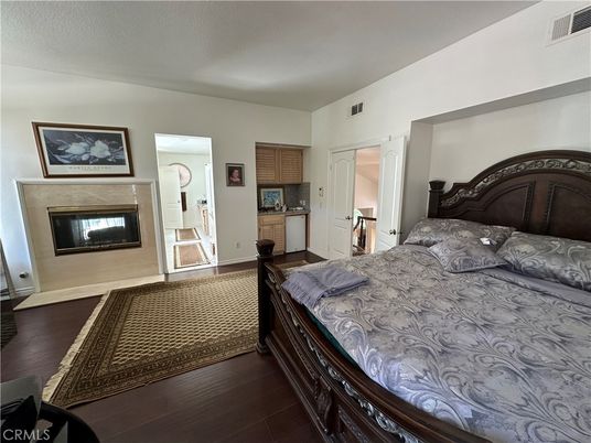 Bedroom, Fireplace, Interior, Wood Texture Flooring