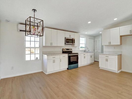 Interior, Kitchen, Pendant Lights, Recessed Lighting, Wood Texture Flooring