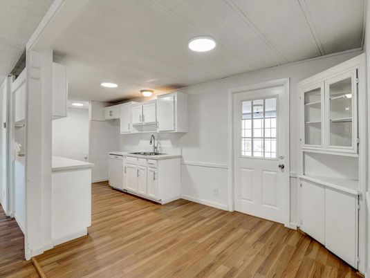 Interior, Kitchen, Recessed Lighting, Wood Texture Flooring