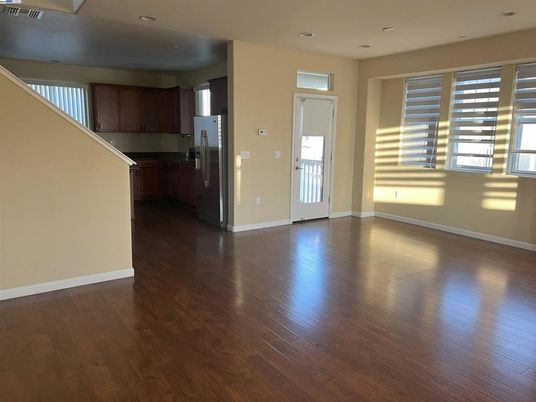 Empty room, Interior, Kitchen, Recessed Lighting, Wood Texture Flooring