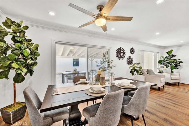 Dining room, Interior, Recessed Lighting, Wood Texture Flooring