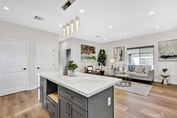 Interior, Kitchen, Living room, Pendant Lights, Recessed Lighting, Wood Texture Flooring