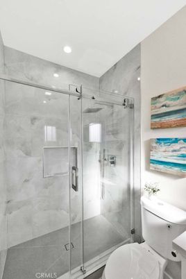 Bathroom, Glass Shower, Interior, Marble Walls, Recessed Lighting