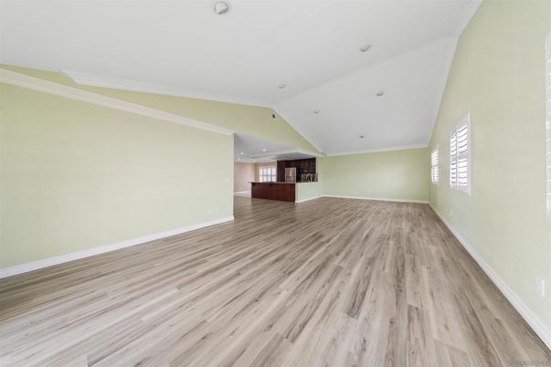 Empty room, Interior, Recessed Lighting, Wood Texture Flooring