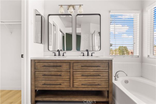 Bathroom, Dual Sink Vanities, Interior, Wood Texture Flooring