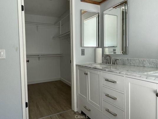Bathroom, Dual Sink Vanities, Interior, Walk-in Closets, Wood Texture Flooring