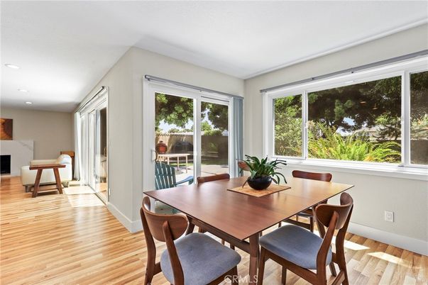 Dining room, Interior, Recessed Lighting, Wood Texture Flooring