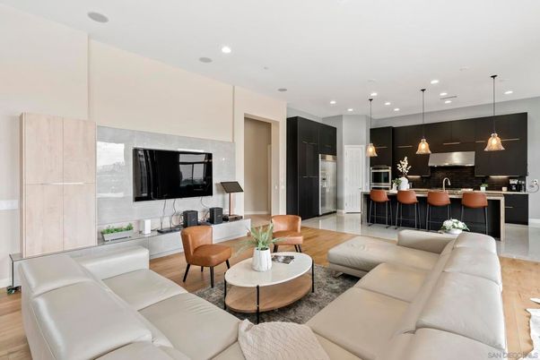 Interior, Kitchen, Living room, Pendant Lights, Recessed Lighting, Stainless Steel Appliances, Wood Texture Flooring