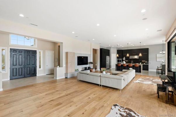 Interior, Kitchen, Living room, Pendant Lights, Recessed Lighting, Wood Texture Flooring