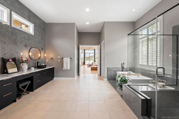 Bathroom, Dual Sink Vanities, Glass Shower, Interior, Recessed Lighting