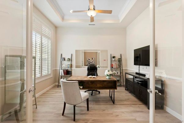 Home Office, Interior, Recessed Lighting, Wood Texture Flooring
