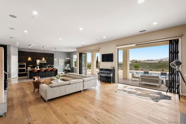 Interior, Kitchen, Living room, Pendant Lights, Recessed Lighting, Wood Texture Flooring