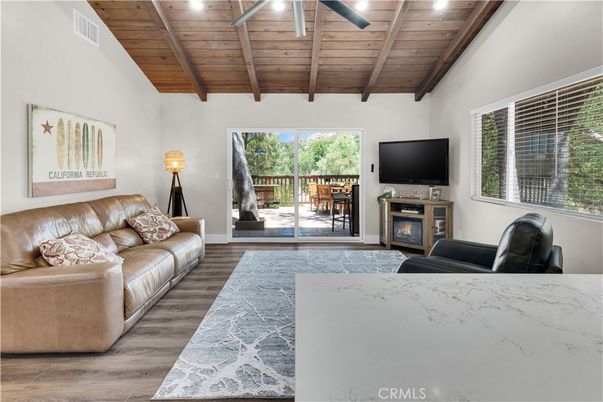 Fireplace, Interior, Living room, Recessed Lighting, Wooden Beams, Wooden Ceilings, Wood Texture Flooring
