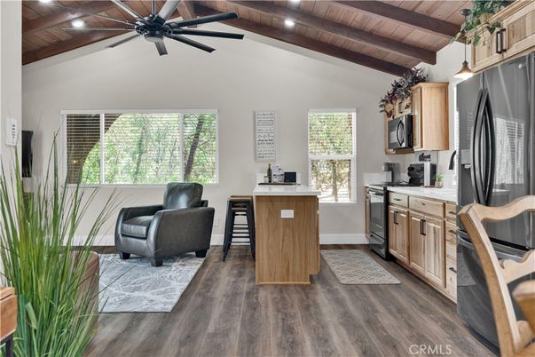 Interior, Kitchen, Pendant Lights, Recessed Lighting, Wooden Beams, Wooden Ceilings, Wood Texture Flooring
