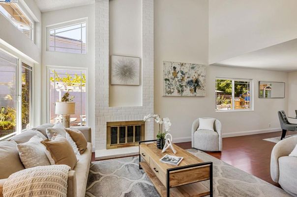 Fireplace, Interior, Living room, Stone Walls, Wood Texture Flooring