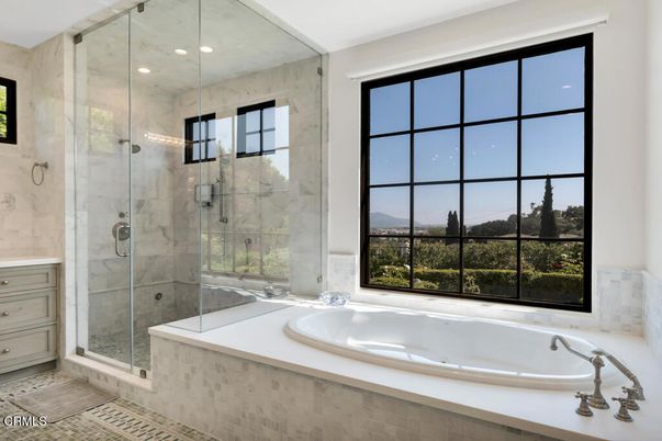 Bathroom, Glass Shower, Interior, Marble Walls, Recessed Lighting
