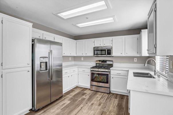Interior, Kitchen, Stainless Steel Appliances, Wood Texture Flooring