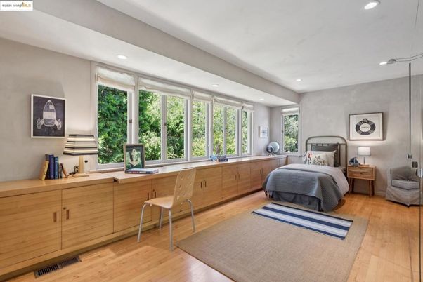 Bedroom, Home Office, Interior, Recessed Lighting, Wood Texture Flooring