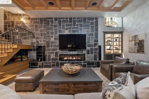 Fireplace, Interior, Living room, Stone Walls, Wooden Ceilings