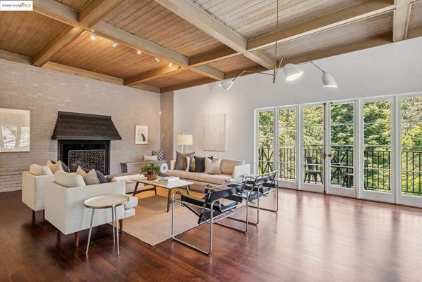Fireplace, Interior, Living room, Pendant Lights, Recessed Lighting, Stone Walls, Wooden Beams, Wooden Ceilings, Wood Texture Flooring