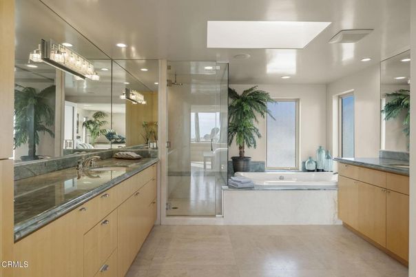 Bathroom, Dual Sink Vanities, Glass Shower, Interior, Recessed Lighting