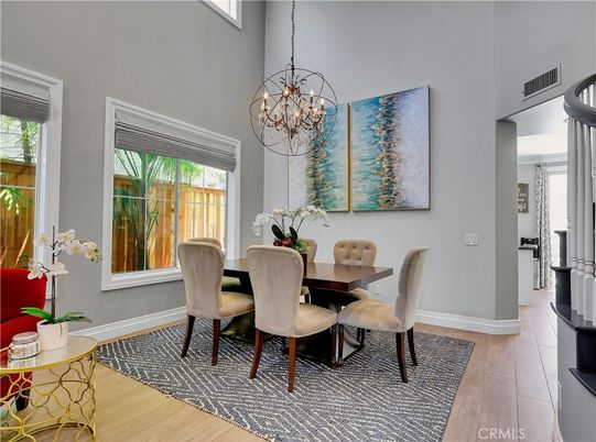 Chandelier, Dining room, Interior, Wood Texture Flooring