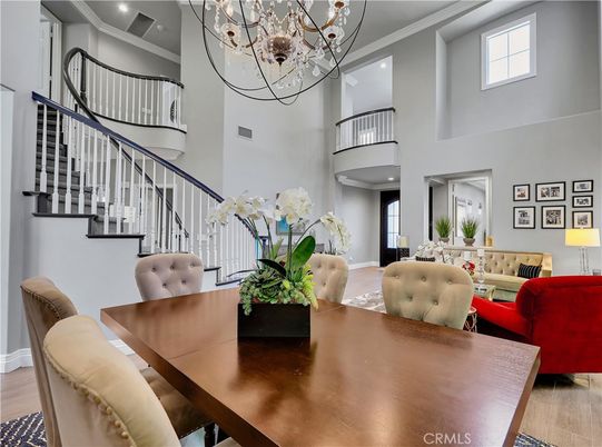 Chandelier, Dining room, Interior, Living room, Recessed Lighting, Wood Texture Flooring