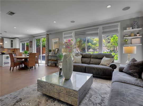 Dining room, Interior, Living room, Pendant Lights, Recessed Lighting, Wood Texture Flooring