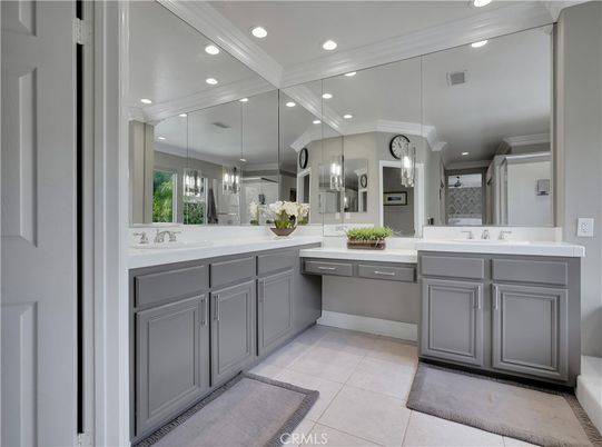 Bathroom, Dual Sink Vanities, Interior, Pendant Lights, Recessed Lighting
