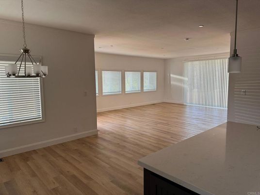 Empty room, Interior, Pendant Lights, Recessed Lighting, Wood Texture Flooring