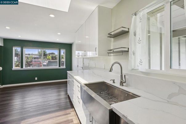 Interior, Kitchen, Recessed Lighting, Wood Texture Flooring