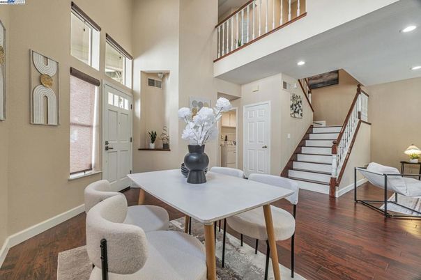 Dining room, Interior, Recessed Lighting, Wood Texture Flooring